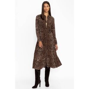 Johnny Was Western Tier Silk Leopard Midi Dress NWT